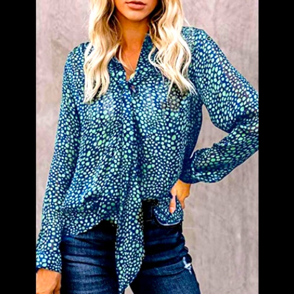💋Sweet Blue Polkadot Dress Up long Sleeve Shirt